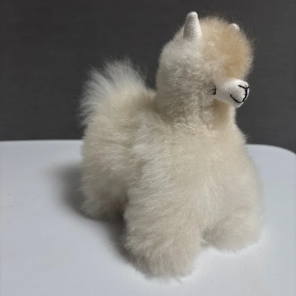 Alpaca Real Fur Figurine Handmade Peru Boho Soft Llama Cream Beige Baby Decor